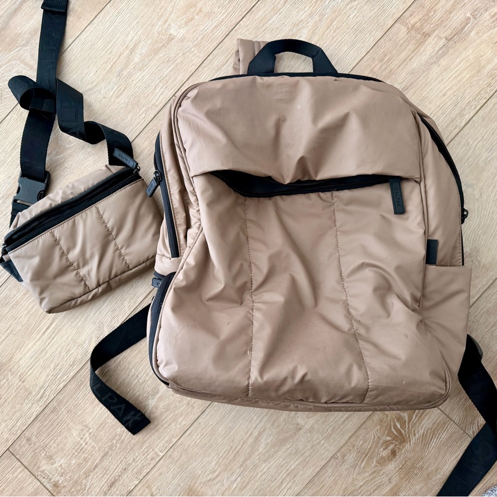 Chocolate Calpak 15” laptop Backpack and Belt Bag Set